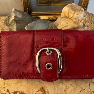 Coach Clutch Wallet Red Leather